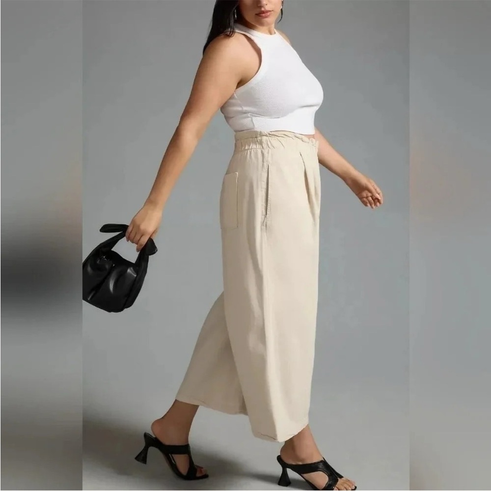 Anthropologie Pilcro High-Rise Cropped Wide Leg Paperbag Jeans Cream XL - Picture 2 of 11